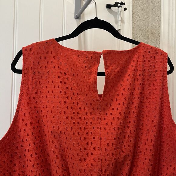 Lane Bryant Eyelet Sleeveless Peplum Top Tank Red Coral Womens Size 24 Keyhole - Picture 8 of 10